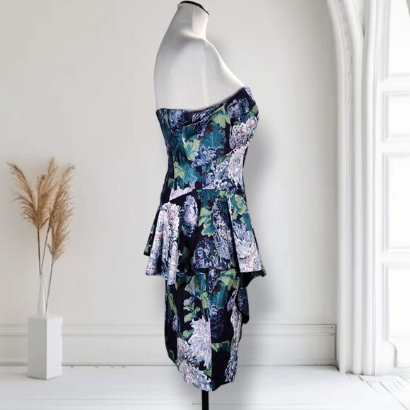 Vintage 90s Peplum Midi Dress Size 10 Blue Garden Party Off the Shoulder - Picture 3 of 16